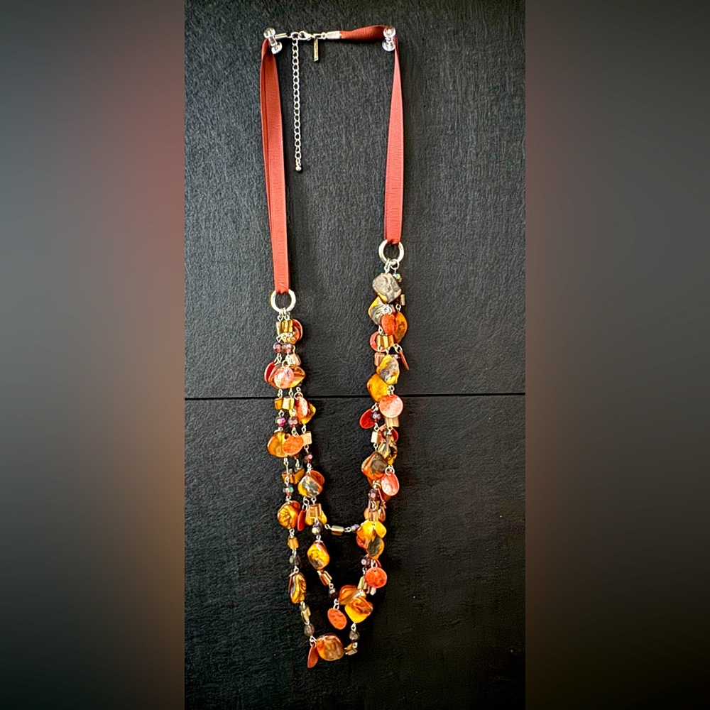 Long brown, coppers and pinks necklace